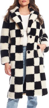 DONNA SALYERS FABULOUS FURS Checkmate High Pile Fleece Longline Coat