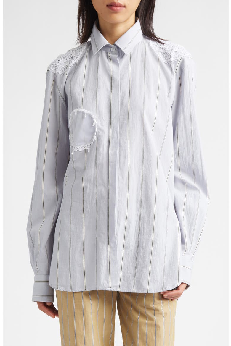 Doily Detail Stripe Cotton Button-Up Shirt, Main, color, PASTEL BLUE