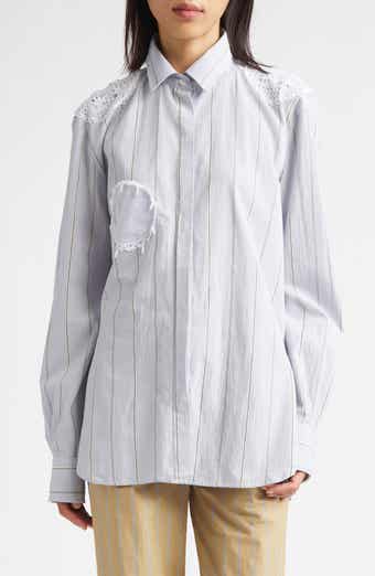 Doily Detail Stripe Cotton Button-Up Shirt