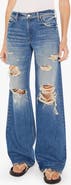 MOTHER The Down Low Spinner Heel Ripped Low Rise Wide Leg Jeans