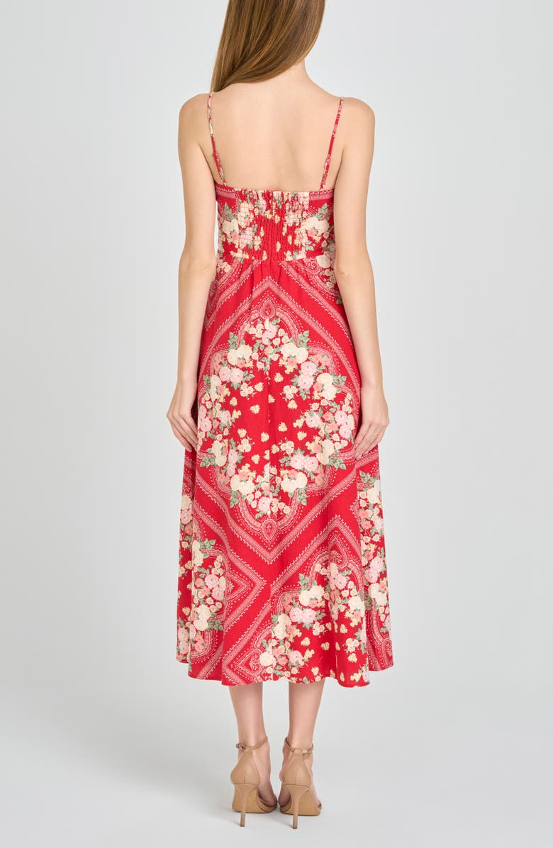 WAYF Josefina Floral Midi Dress, Alternate, color, Red Scarf