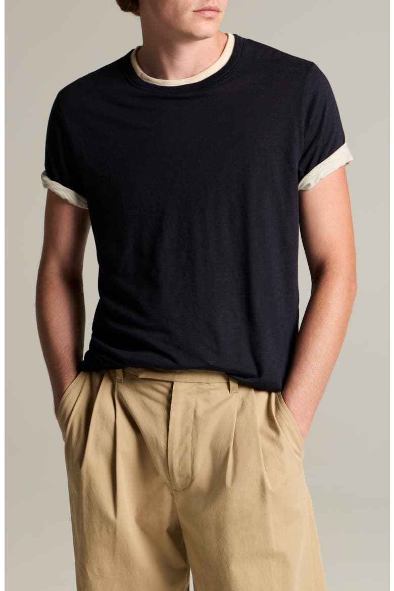 Fine Slub Layered Look Pima Cotton T-Shirt, Main, color, COASTAL/ SMOCK WHITE