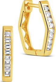 Sterling Forever CZ Pavé Geometric Hoop Earrings