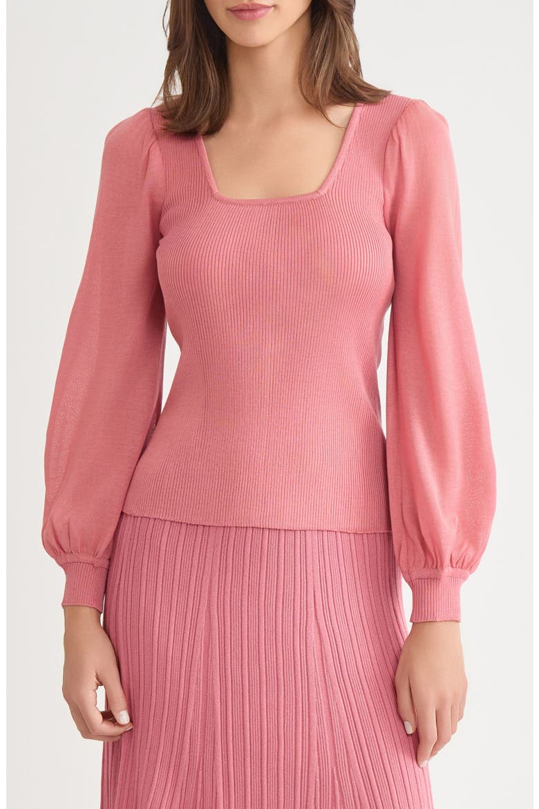 Puff Sleeve Rib Top, Main, color, HONEY SUCKLE