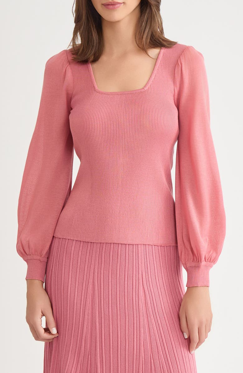 Misook Puff Sleeve Rib Top, Main, color, Honey Suckle