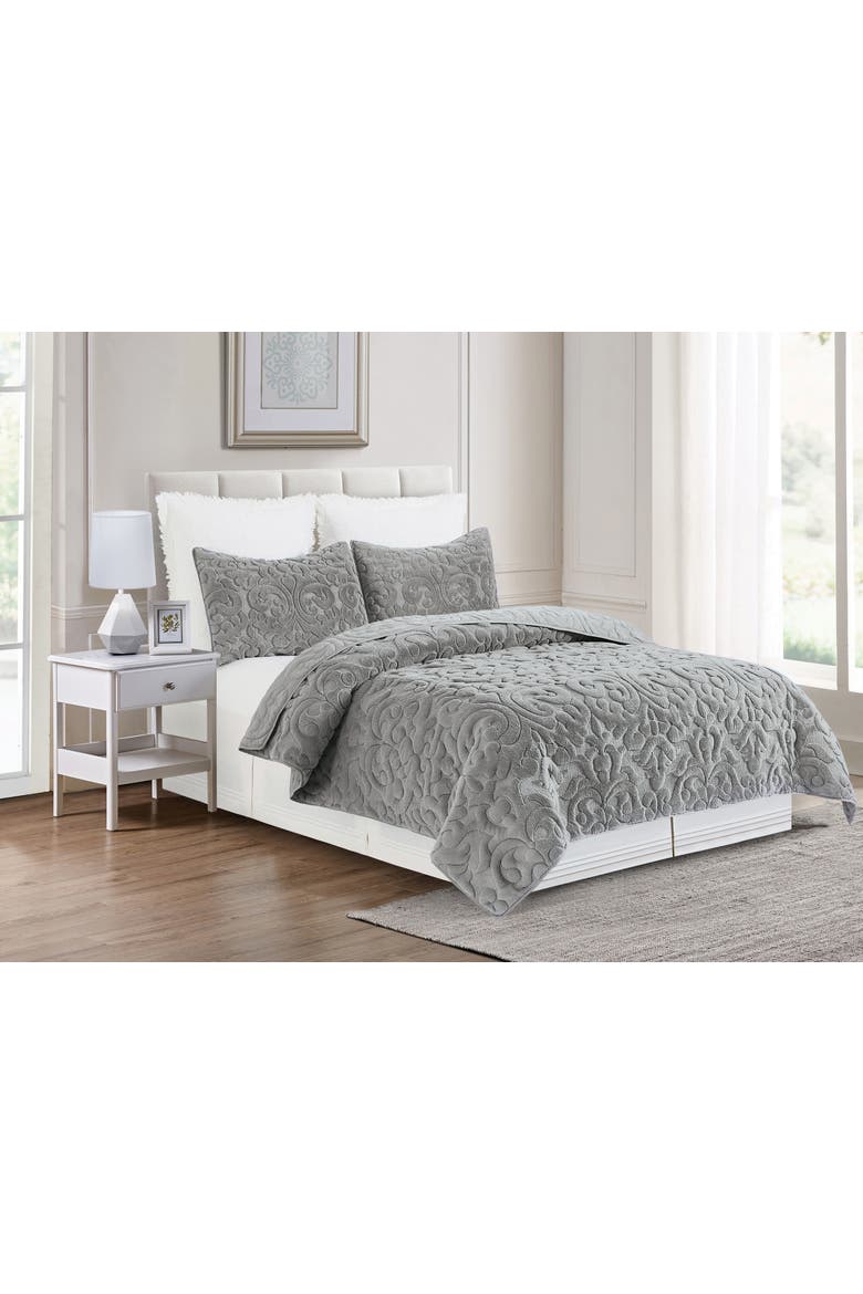 Cornelia Cotton Quilt Set  - Reversible and Machine Washable, Alternate, color, Grey