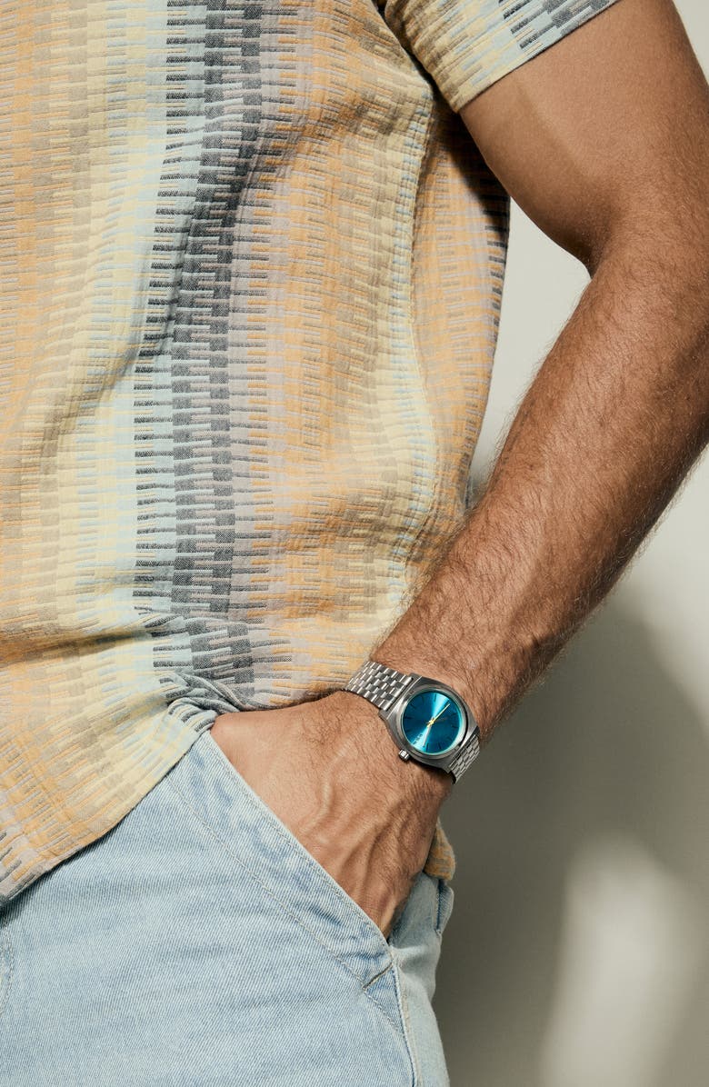 Nixon Time Teller Bracelet Watch, 37mm, Alternate, color, Silver / Byron Blue