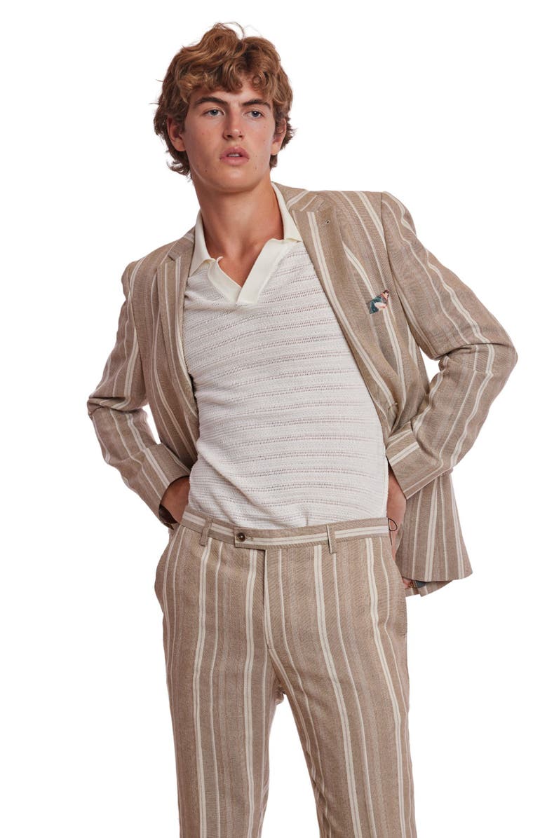 PAISLEY & GRAY Downing Slim Flat Front Stripe Linen Blend Dress Pants, Alternate, color, 