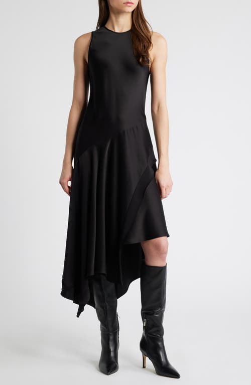 KOBI HALPERIN Thea Asymmetric Hem Sateen Dress in Black 