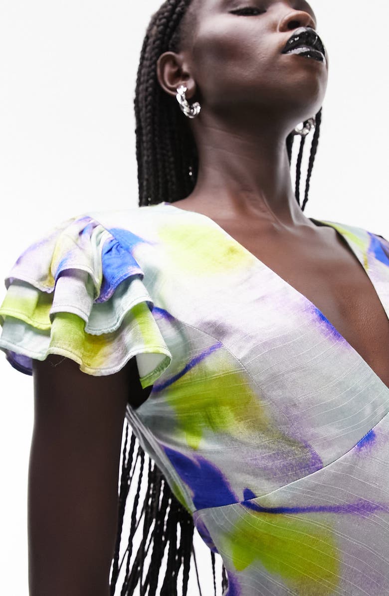 Topshop Print Ruffle Sleeve Maxi Dress, Alternate, color, 