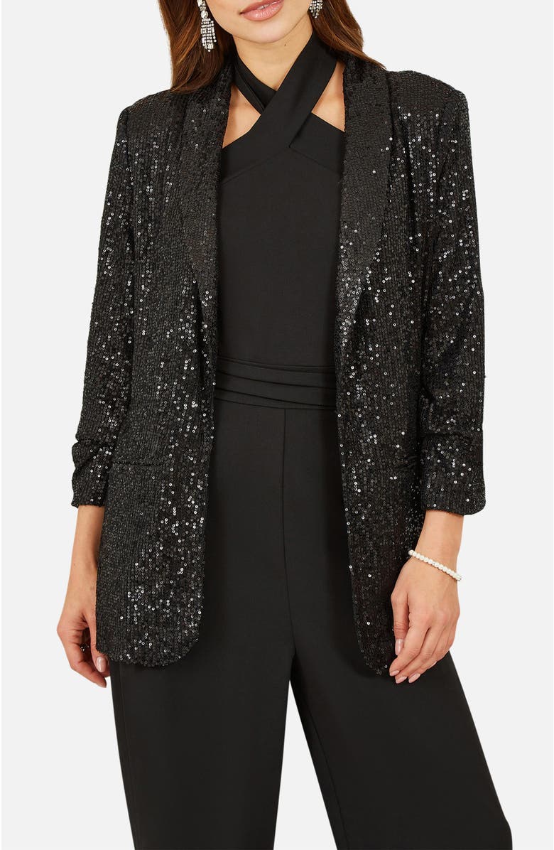 Yumi Sequin Blazer With Pockets, Alternate, color, Black