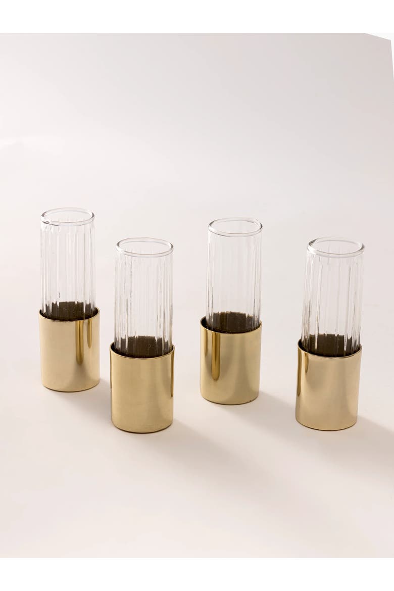 Fluted Glass Bud Vases - Set of 4, Main, color, Brass