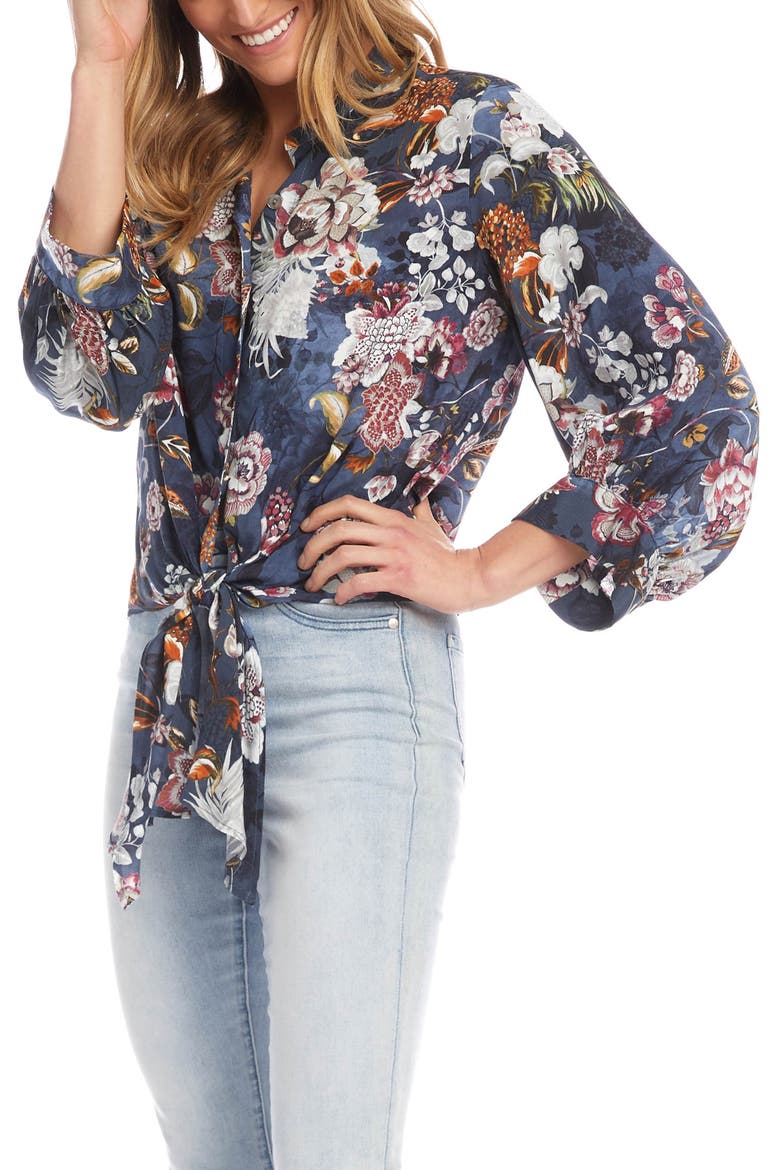 Floral Tie Front Top, Alternate, color, FLORAL