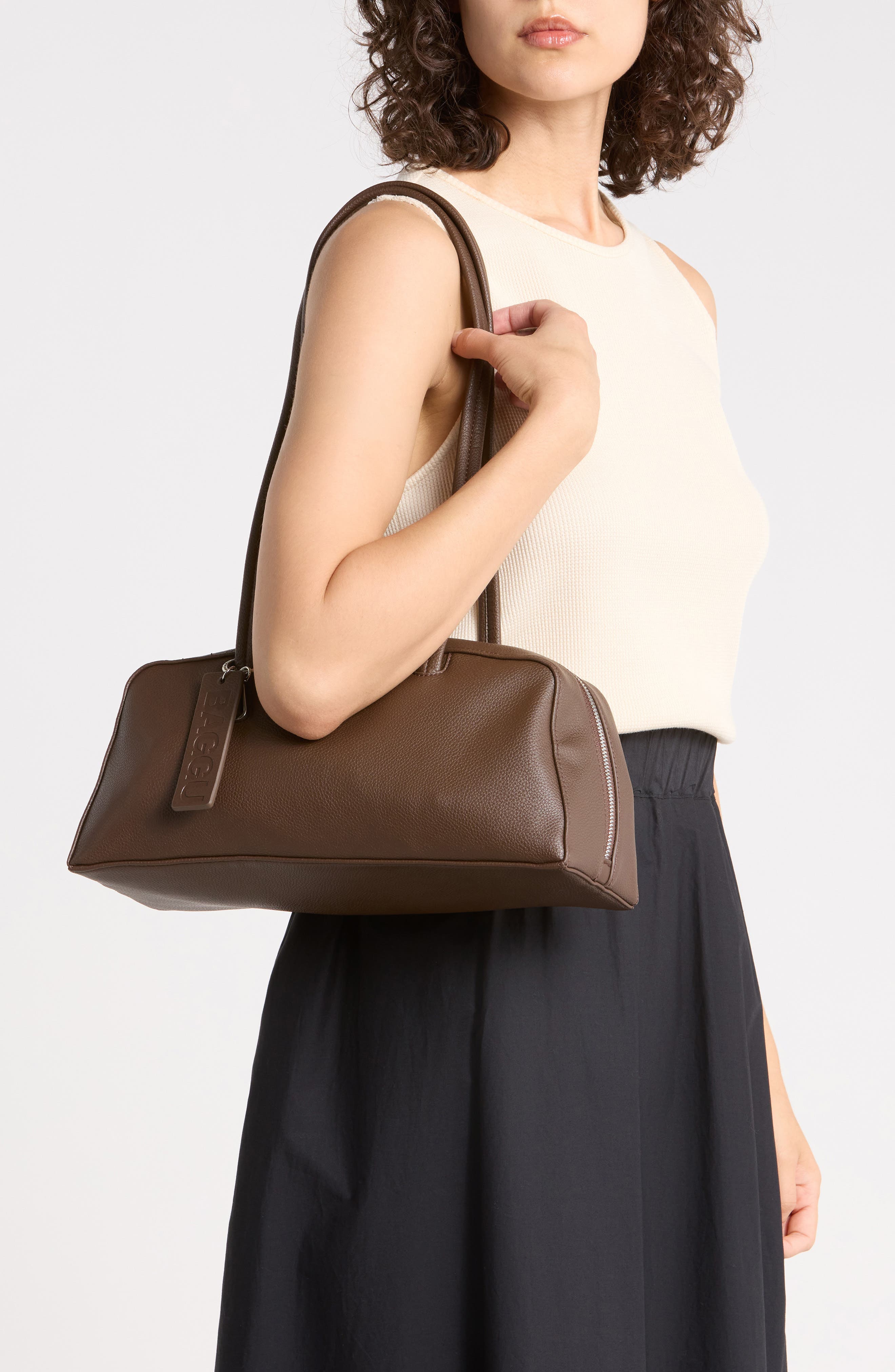Recycled Leather Bowler Bag, Alternate, color, BROWN