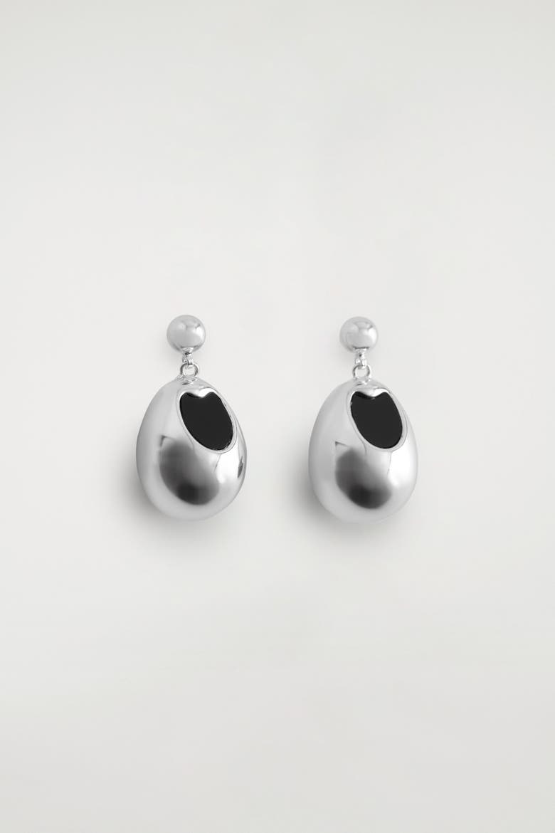 Stone-detail Drop Earrings, Alternate, color, SILVER / BLACK