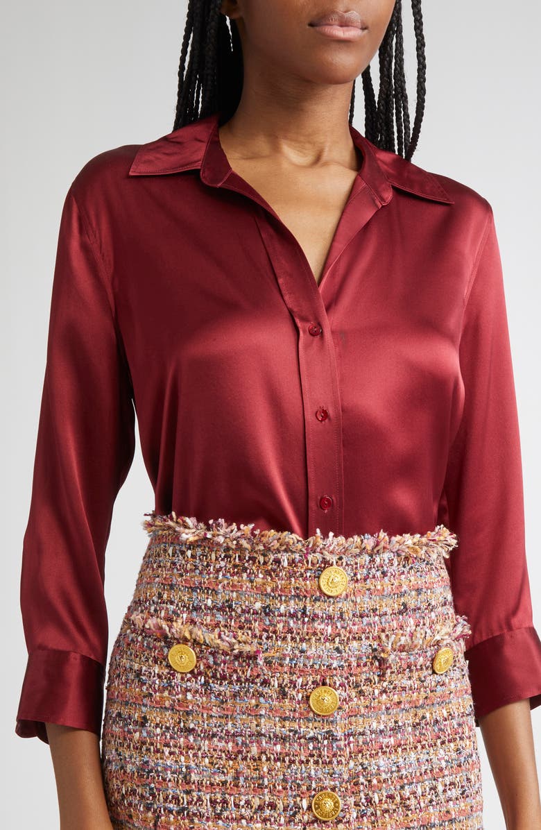 L'AGENCE Dani Silk Charmeuse Blouse, Alternate, color, Black Cherry