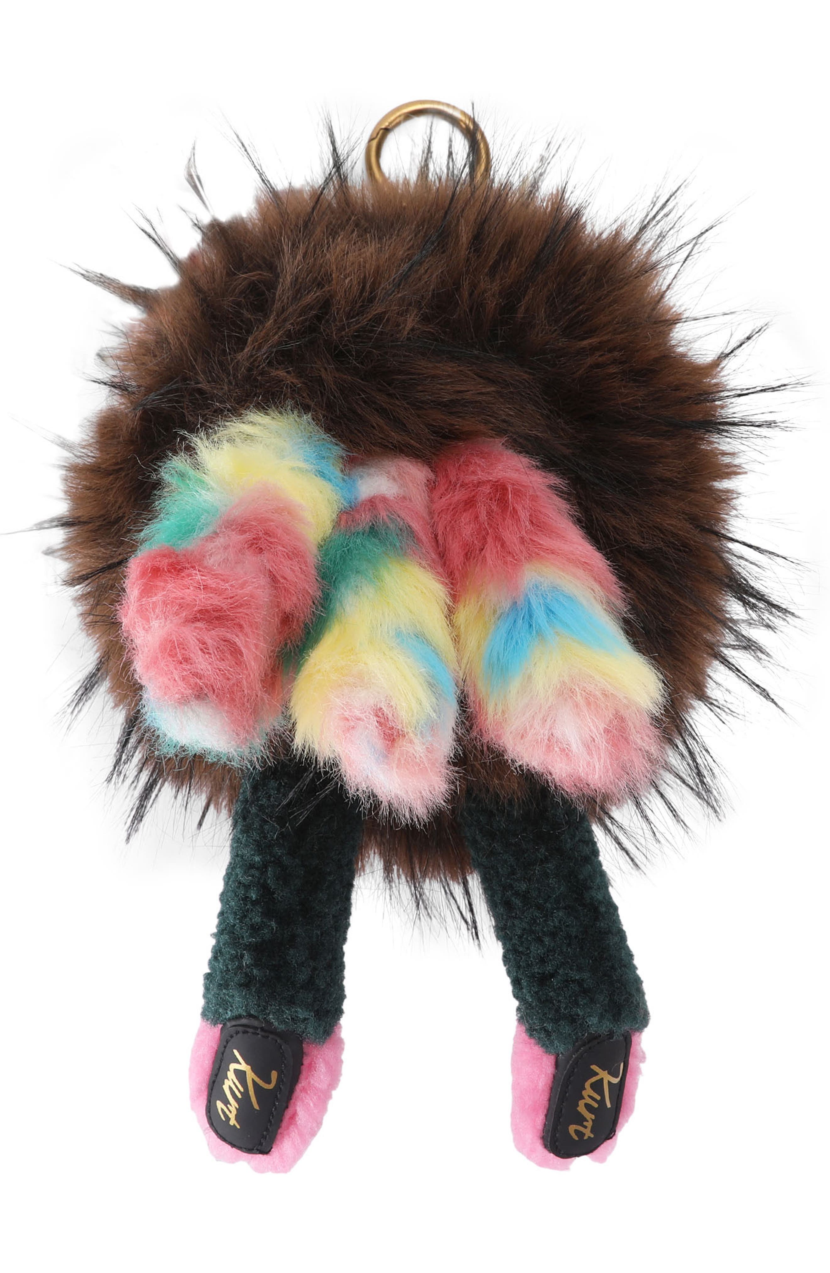 Mascot Faux Fur Pompom Bag Charm, Alternate, color, BROWN/ OTH