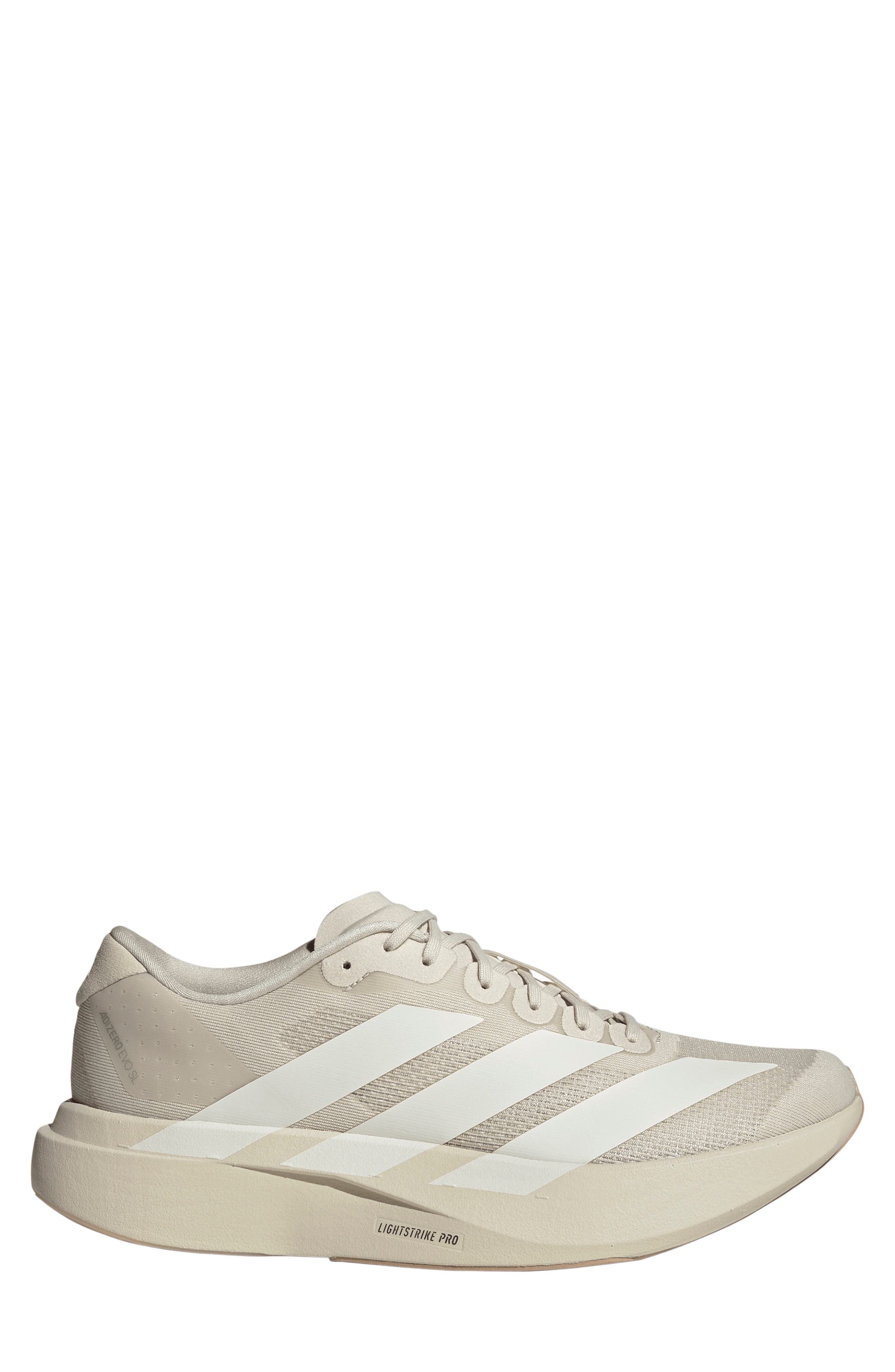 Adizero Evo SL Running Shoe, Alternate, color, ALUMINA/ OFF WHITE/ SANDSTONE