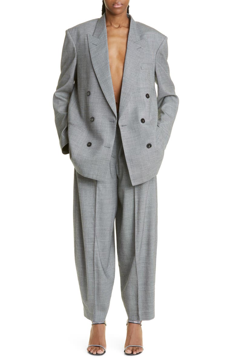 Stella McCartney Pleated Wide Leg Tapered Stretch Wool Trousers, Alternate, color, 