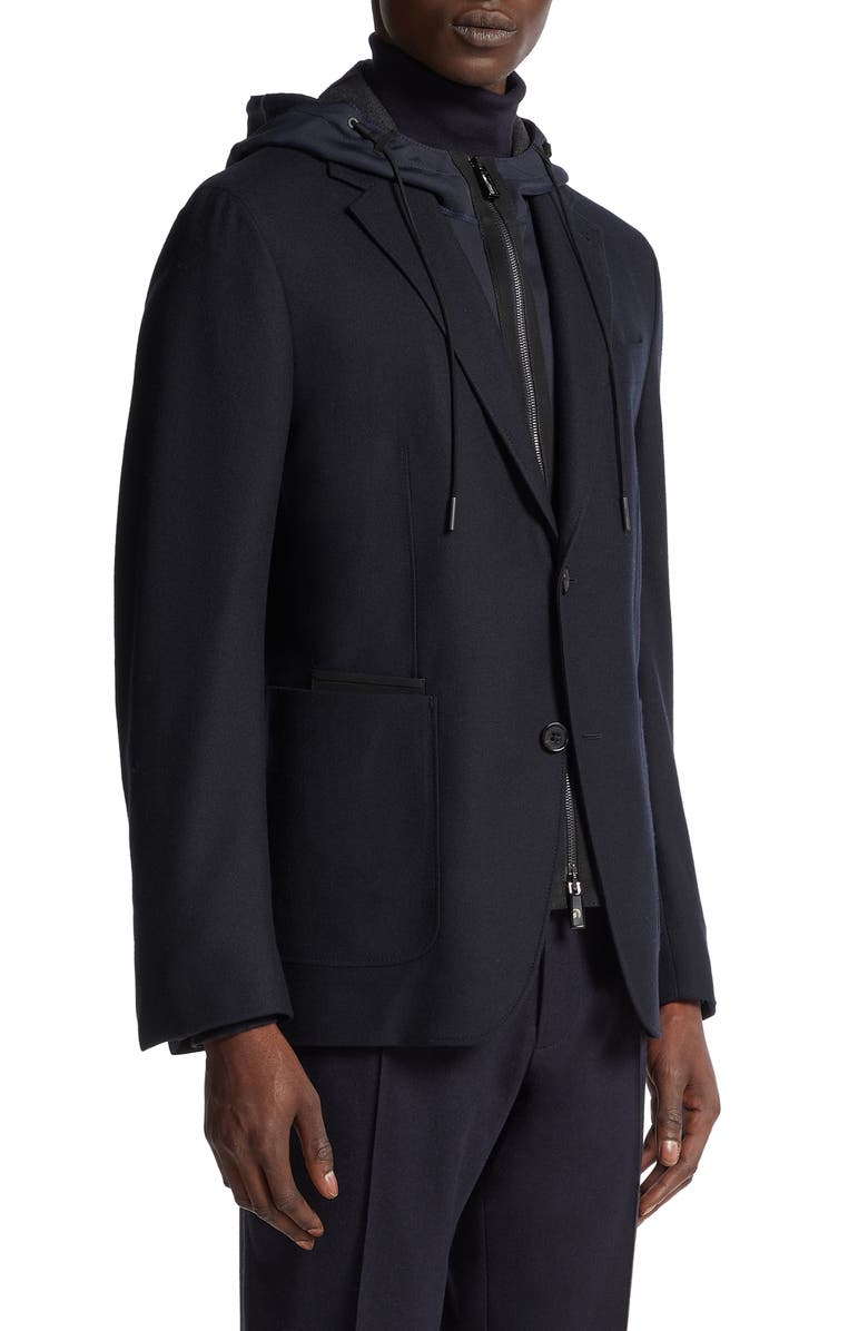 ZEGNA Trofeo Wool & Cashmere Sport Coat with Removable Hooded Dickey, Main, color,