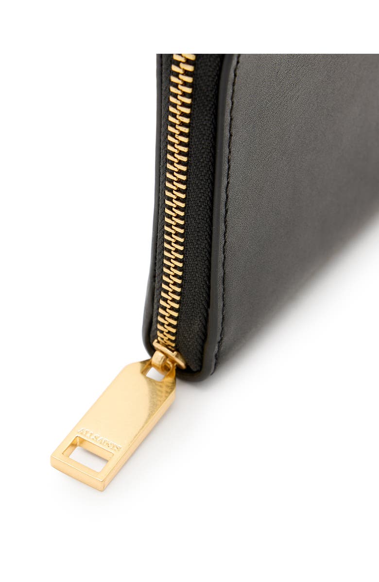 AllSaints Lena Hex Leather Zip Wallet, Alternate, color, Black