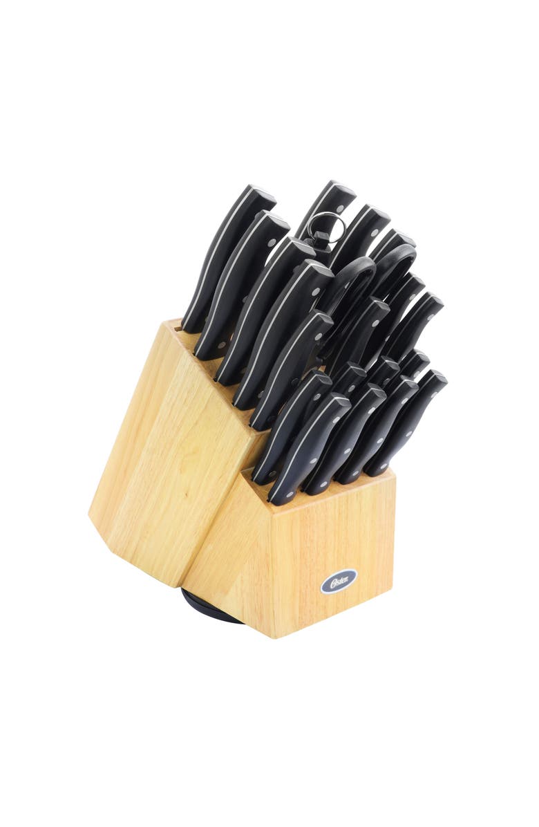 OSTER Winstead 22 Piece Stainless Steel Cutlery Set with Black Handles and Wooden Block, Main, color, Black