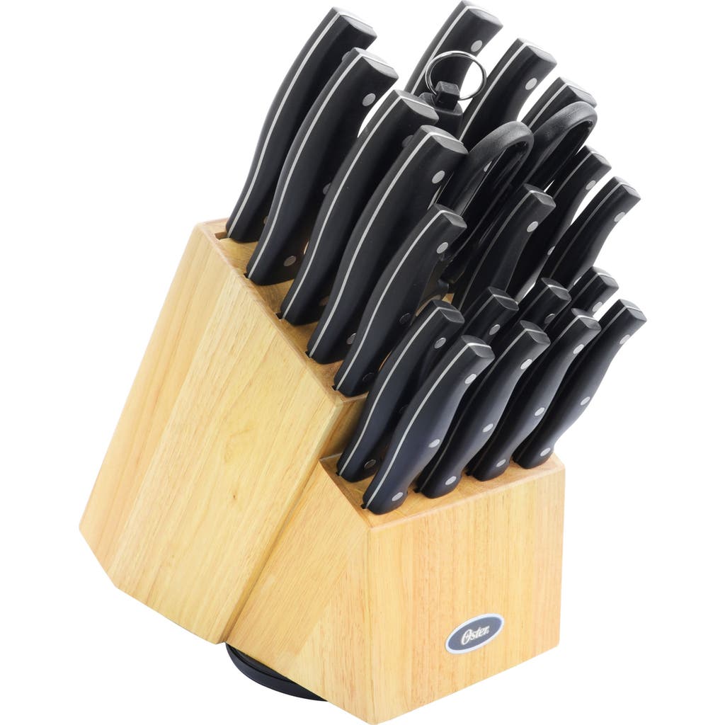 Oster Winstead 22 Piece Stainless Steel Cutlery Set With Black Handles And Wooden Block