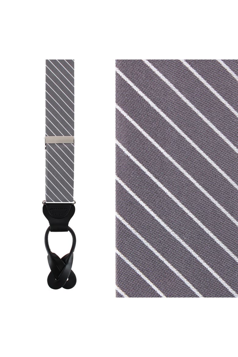 Declan Diagonal Stripe Silk Business Button End Suspenders, Main, color, Grey with White Stripe
