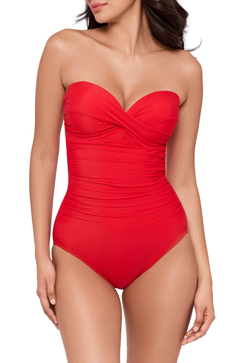 Rock Solid Madrid Bandeau One-Piece Swimsuit, Main, color, POPPY