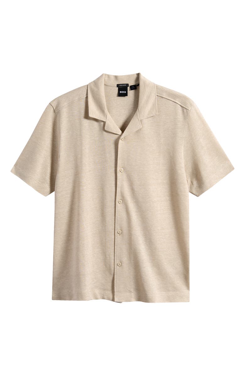 BOSS Powell Linen & Cotton Camp Shirt, Alternate, color, Open Beige