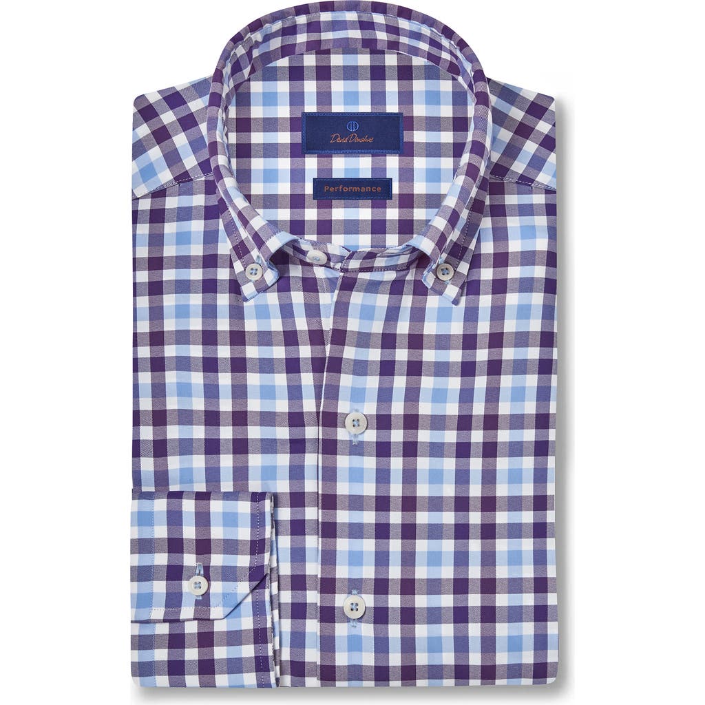 David Donahue Plaid Performance Stretch Button-up Shirt In Blue/purp