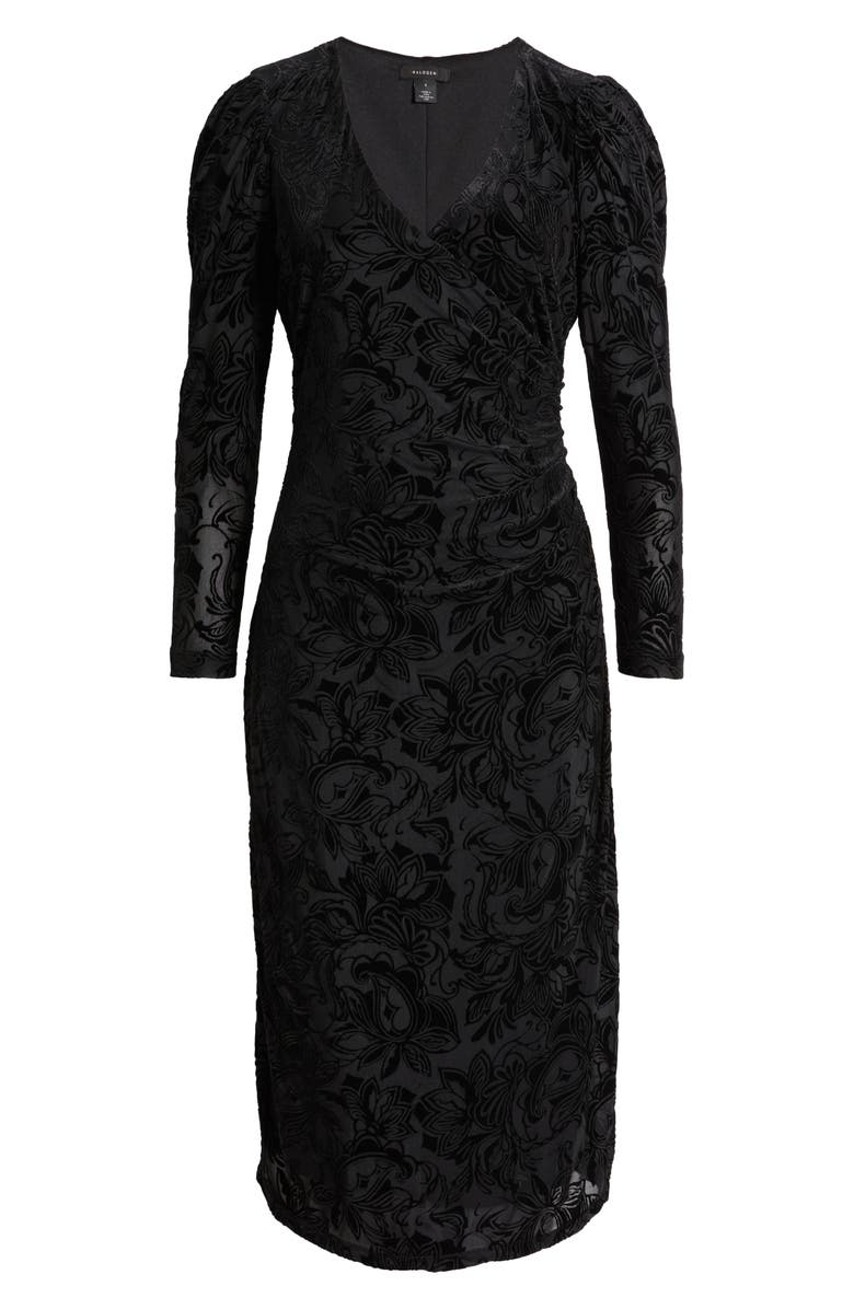 Halogen<sup>®</sup> Surplice V-Neck Long Sleeve Burnout Velvet Stretch Dress, Alternate, color, 