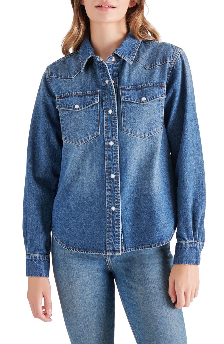 Steve Madden Western Denim Snap-Up Shirt, Main, color,