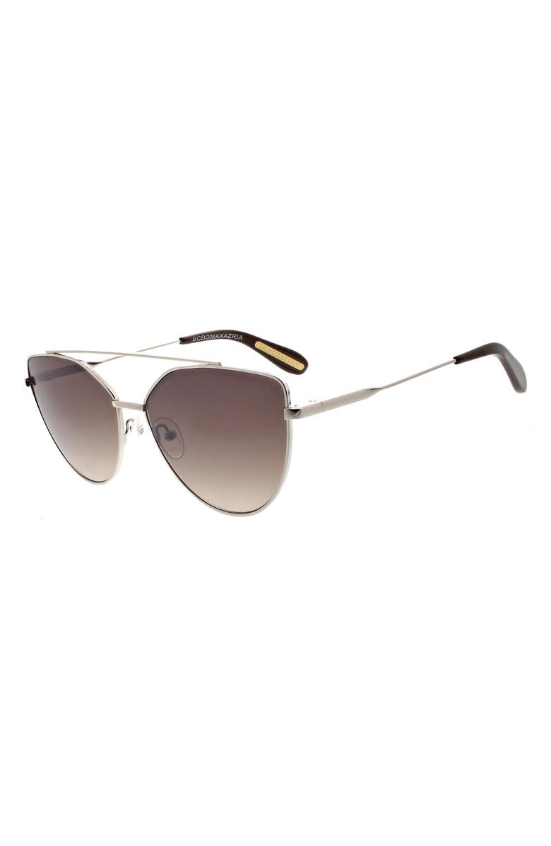 BCBGMAXAZRIA 60mm Metal Browline Cat Eye Sunglasses, Alternate, color, Silver/ Brown
