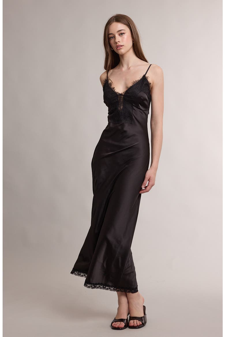 Lace Trim Sleeveless Mermaid Slipdress, Alternate, color, BLACK