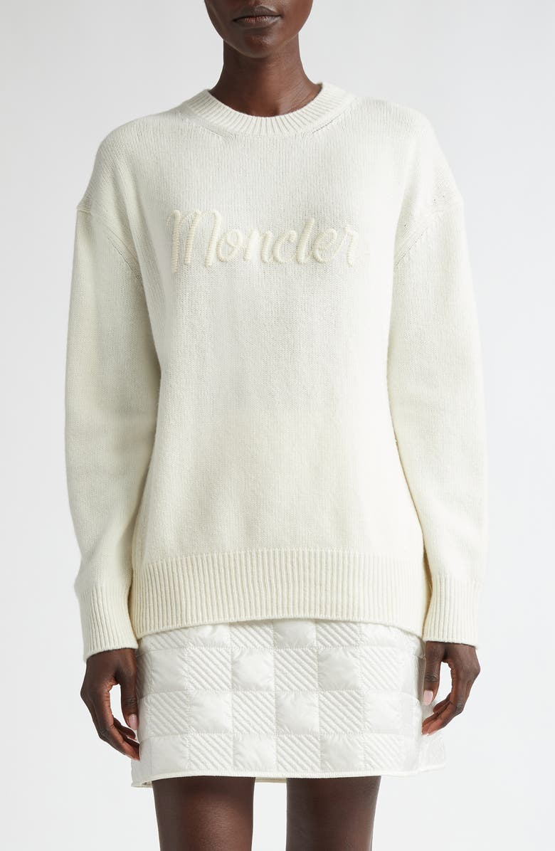 Moncler Logo Embroidered Wool 
Cashmere Sweater, Main, color, 