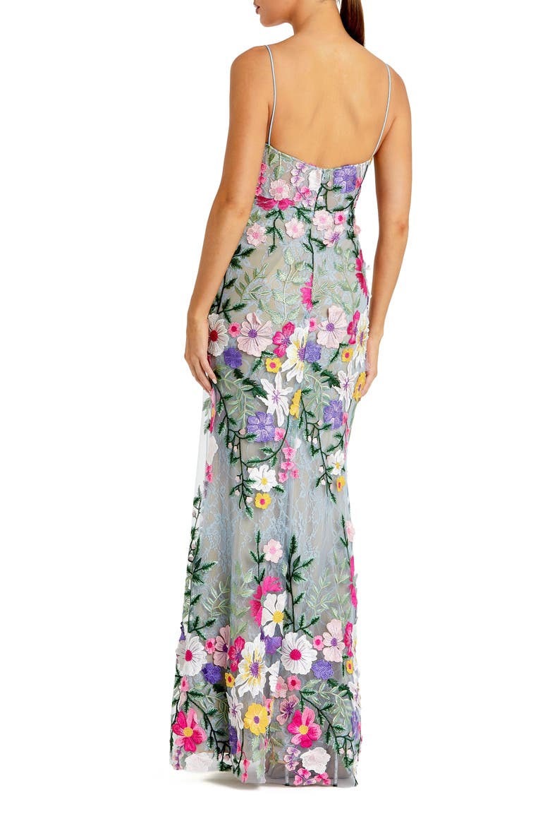 Petite Floral Embroidered Sleeveless Bustier Gown, Alternate, color, Sage Multi