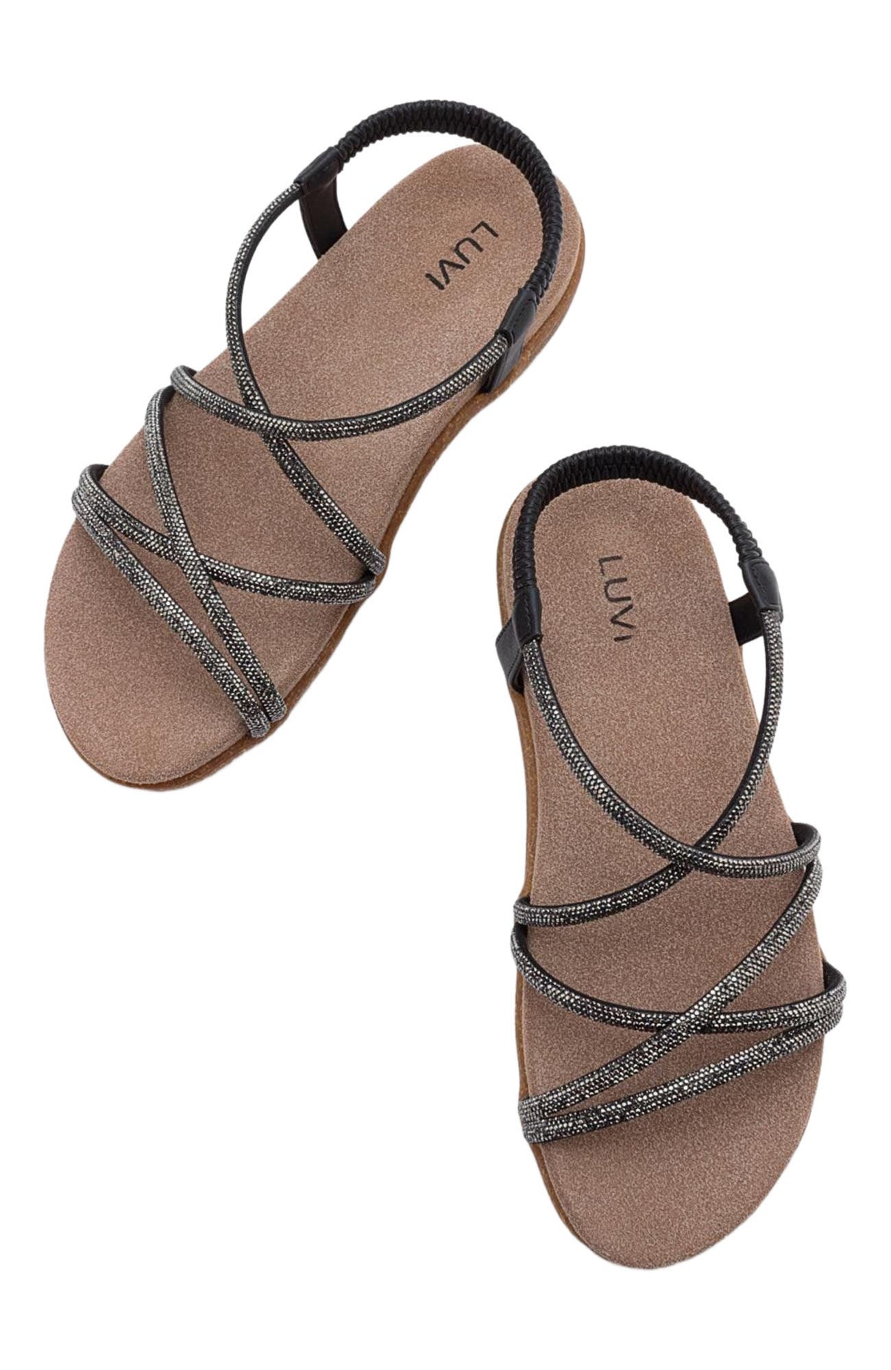 Prologue Shoes Ever Embellished Sandal, Alternate, color, Black Faux Leather