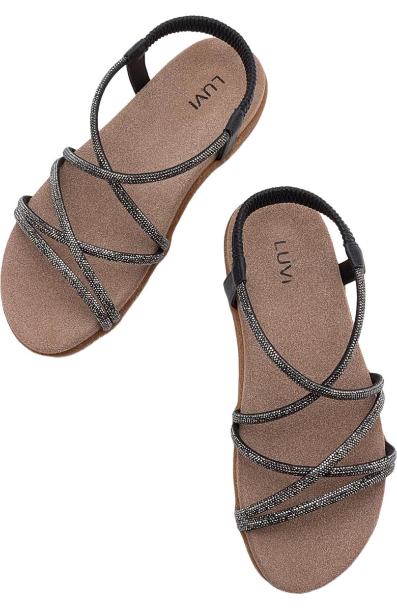 Prologue Shoes Ever Embellished Sandal, Alternate, color, Black Faux Leather