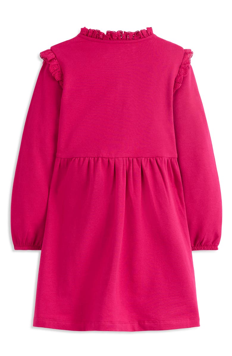 Mini Boden Kids' Ruffle Accent Long Sleeve Cotton Sweatshirt Dress, Alternate, color, Cherry Jam