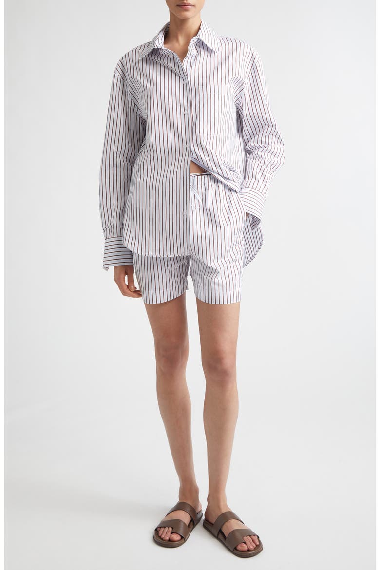 Lory Stripe Cotton Poplin Drawstring Shorts, Alternate, color, DARK RED/ LIGHT BLUE
