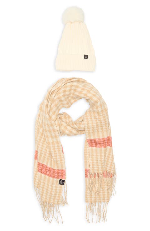 Faux Fur Pompom Beanie & Scarf Set