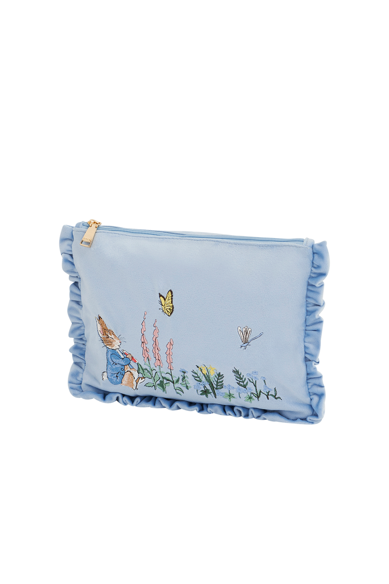 x Peter Rabbit Blue Velvet Embroidered Pouch, Alternate, color, Light Blue