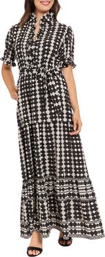 London Times Ruffle Neck Tiered Maxi Dress