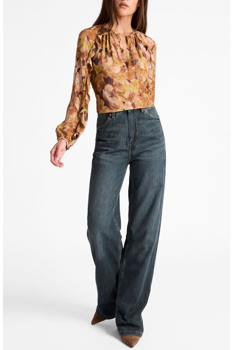 Skyla Long Sleeve Ruffle Blouse in Floral Crepe, Main, color, HAZELWOOD MULTI