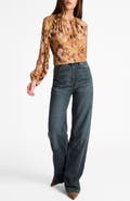 Santorelli Skyla Long Sleeve Ruffle Blouse in Floral Crepe