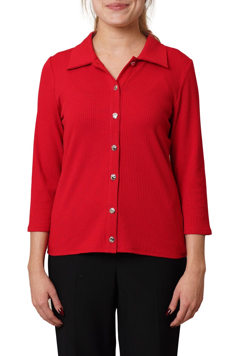 Buttoned Ribbed Knit Top, Main, color, SALSA