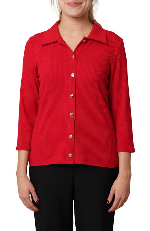 Buttoned Ribbed Knit Top