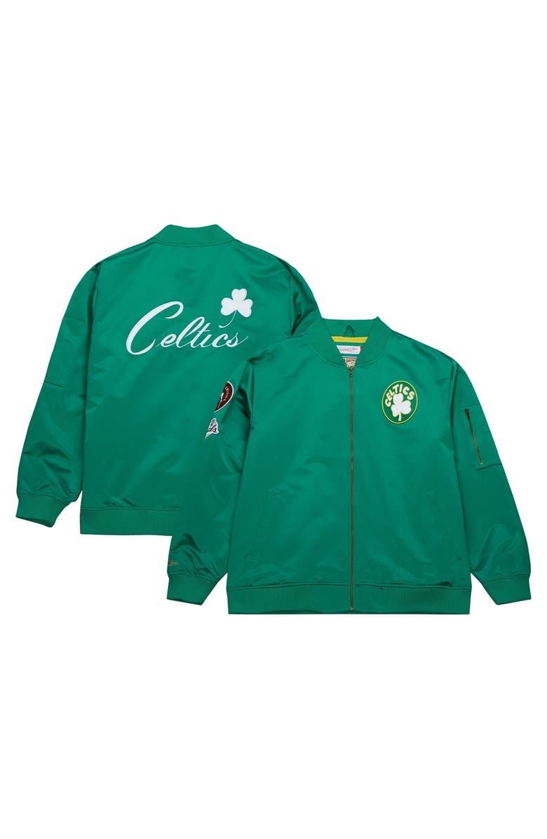 Mitchell & Ness Men's Mitchell & Ness Kelly Green Boston Celtics Hardwood Classics Vintage Logo Full-Zip Bomber Jacket, Alternate, color, 