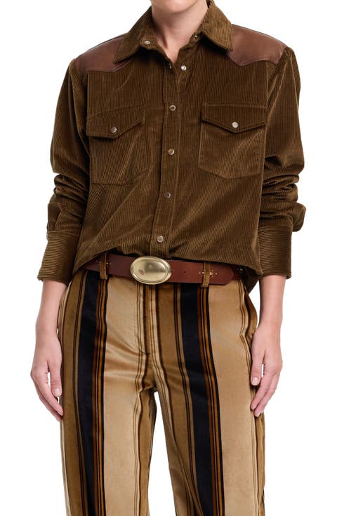 Cowboy Take Me Away Corduroy Shirt with Leather Yoke